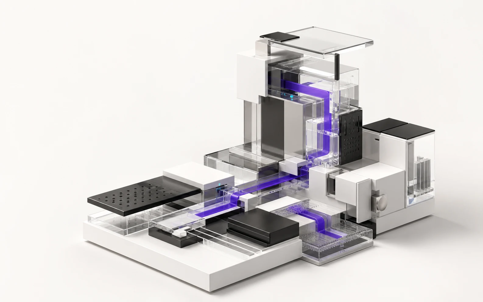 An engineered modular system with a violet signal path