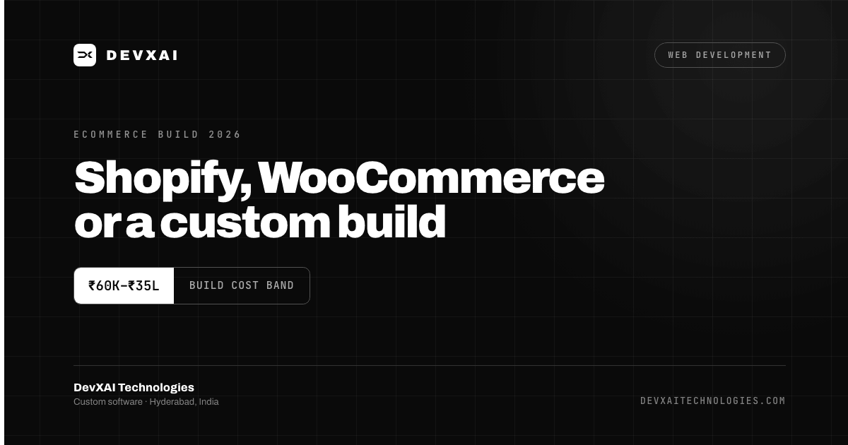 Ecommerce website development in India, Shopify versus custom build cost comparison, Hyderabad studio